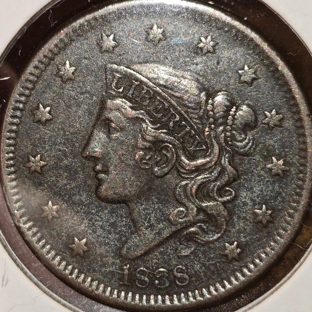 1838 Large Cent Coronet Head US One Penny