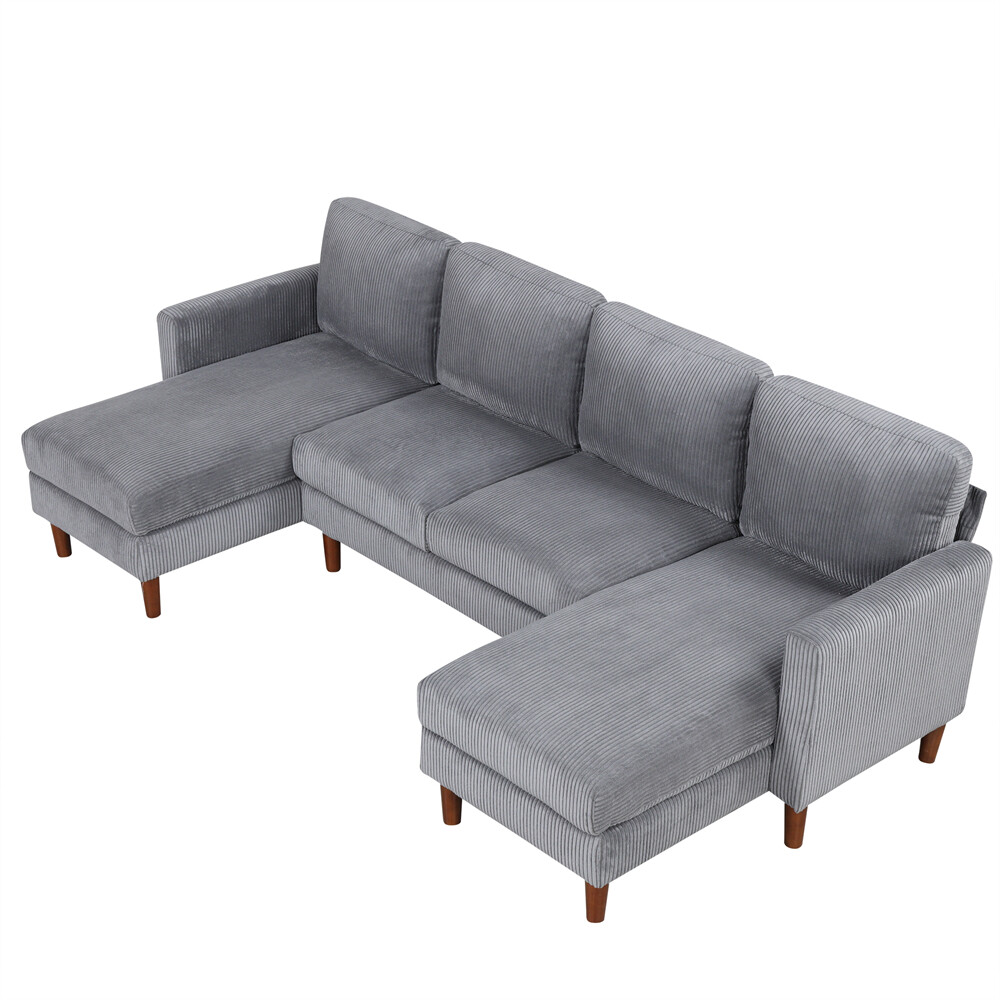 103'' U-shaped Sponge-filled Cushion Combination Sofa with Solid Wood Legs