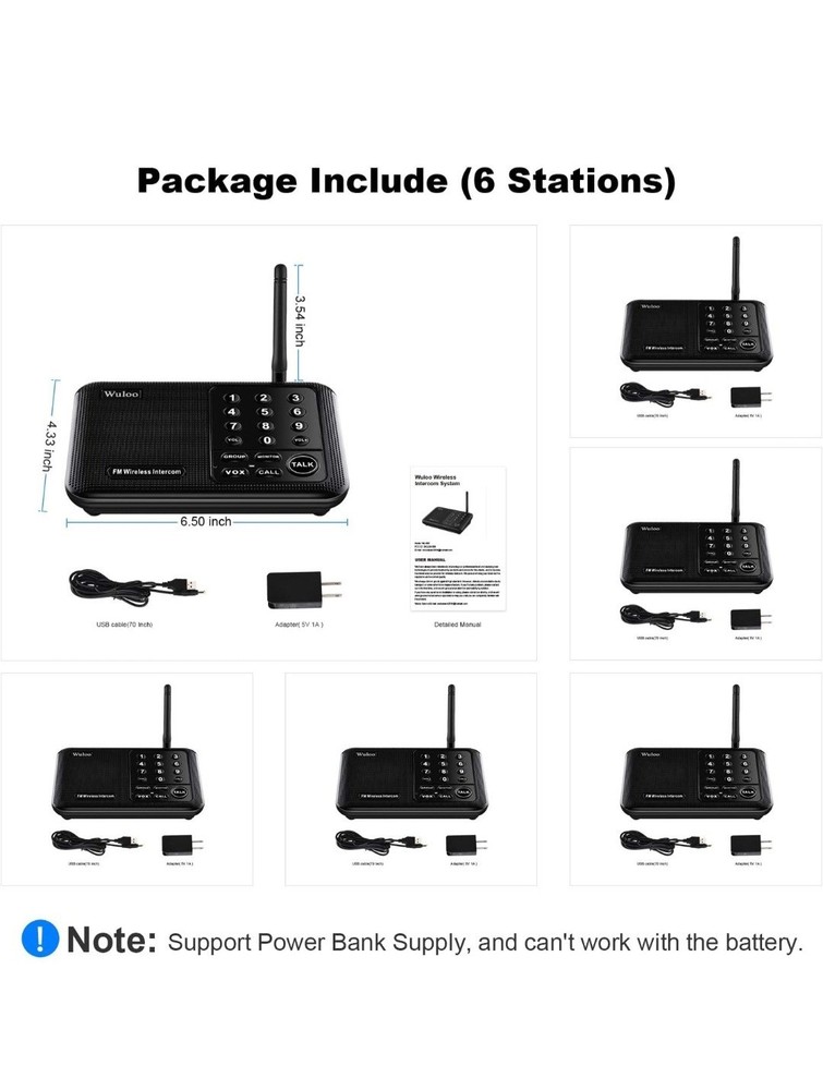 6-Pack Wuloo Wireless Intercom System for Home Office Room W666-P6 🔥SEALED