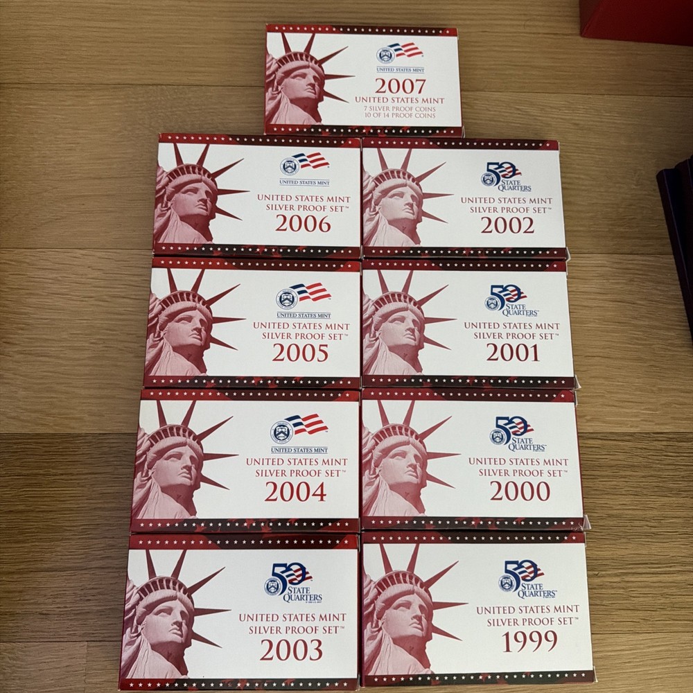 Complete Set 1999 To 2007 Silver Proof, Proof, And Uncirculated Sets, With COA'S