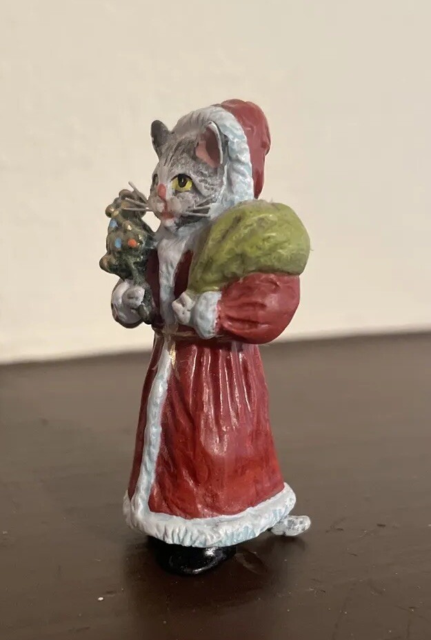 Vienna Bronze Cold Painted Cat Santa Marked/Signed Mint