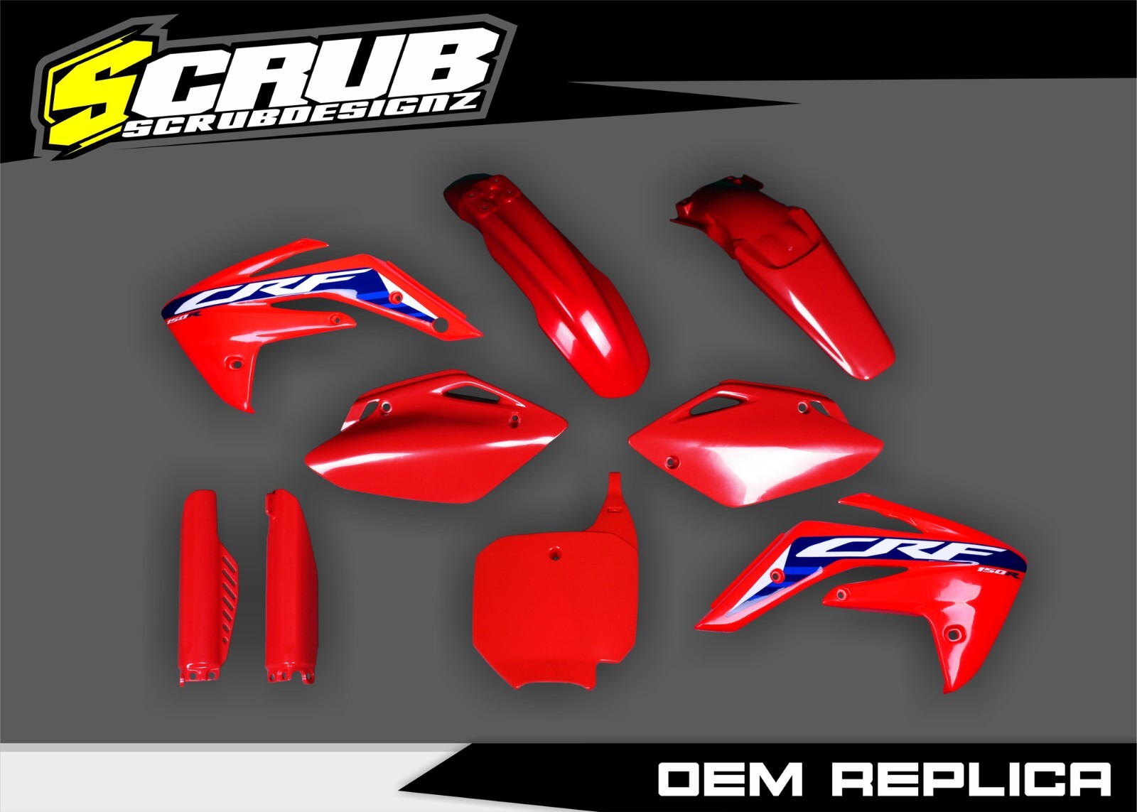 Honda CRF150R 2007-2023 Plastic body kit + replica decals fitted