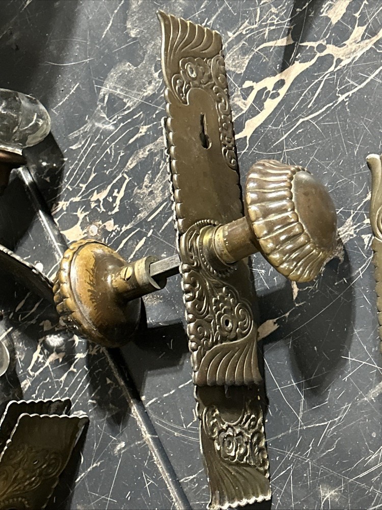 Antique Russell Erwin Hardware Knobs Mortise Plates Screws Set Thumb Lock...