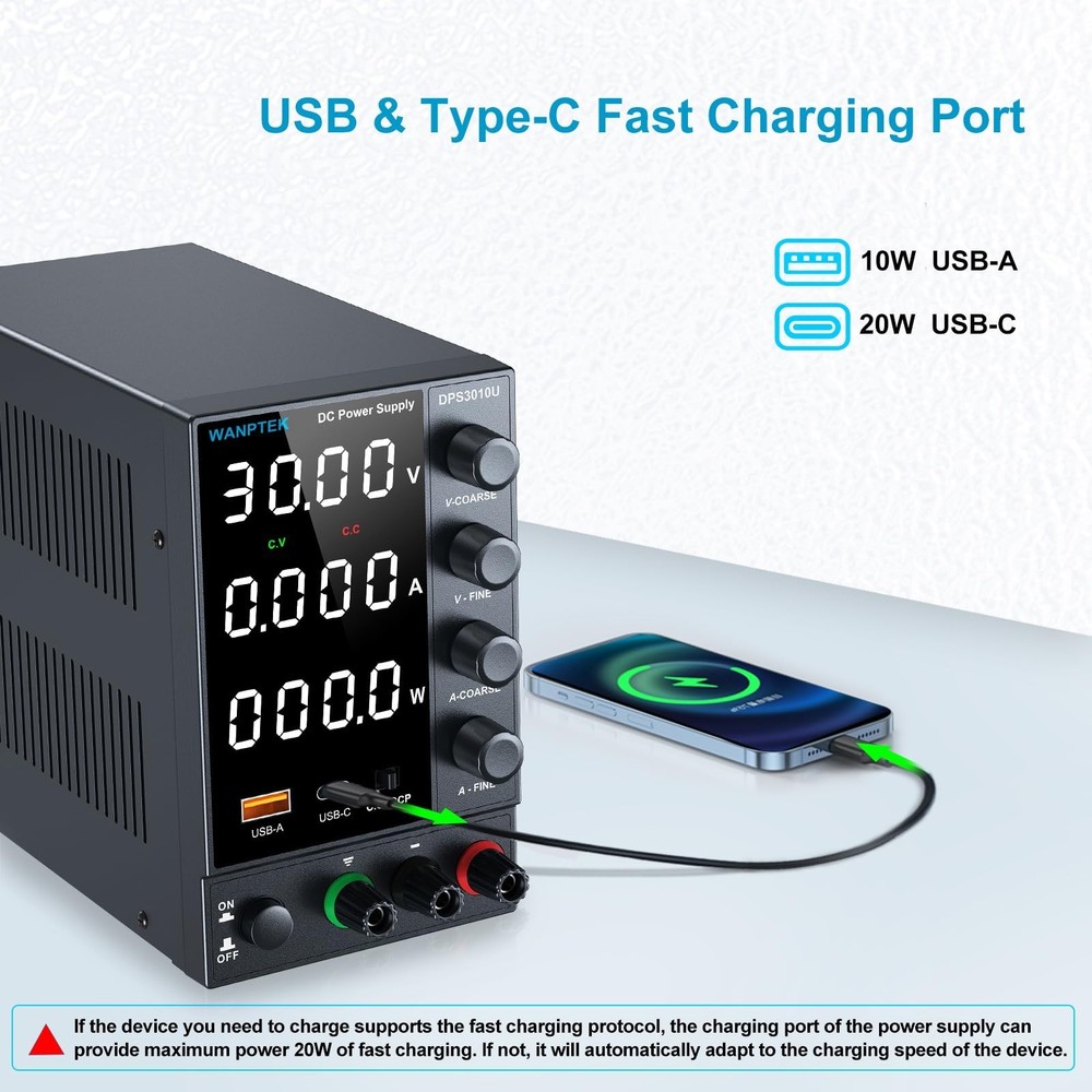 DC Power Supply Variable 0-30V 0-10A, Adjustable Switching Regulated Bench Po...