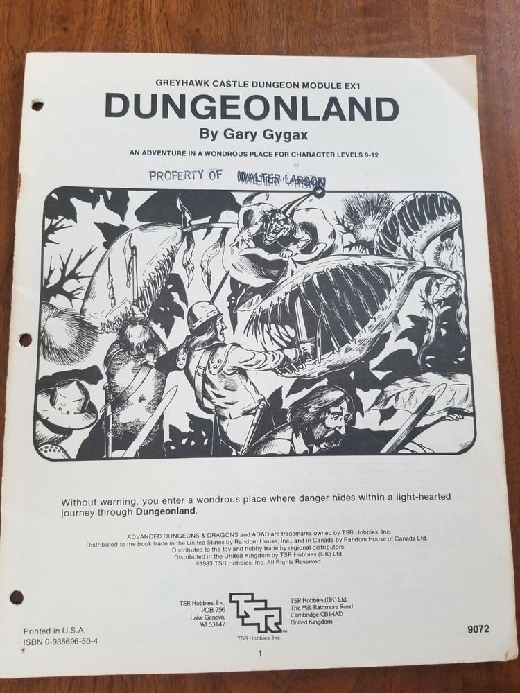 AD&D 1st Edition EX1 Dungeonland Module Complete TSR