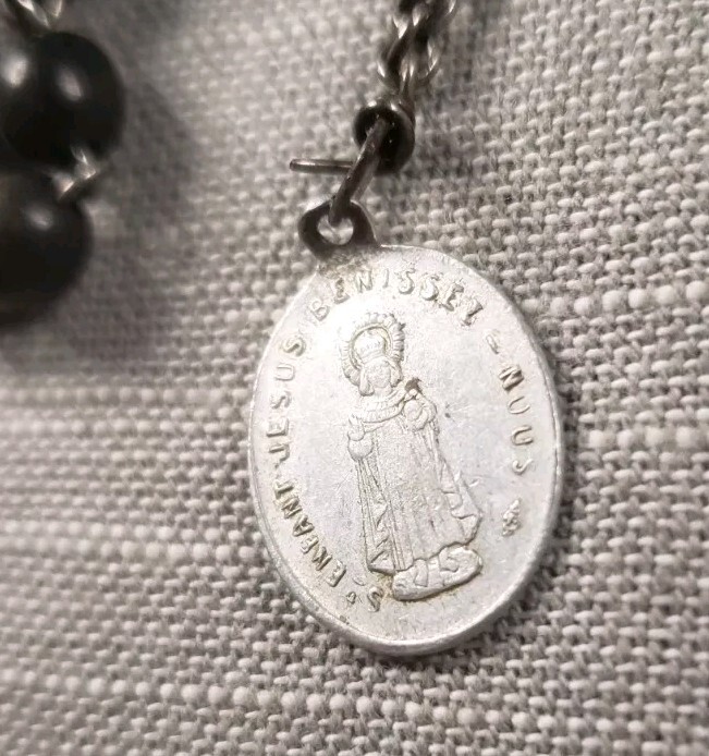 Vintage Rosary Chaplet Black Beads Religious Catholic A56