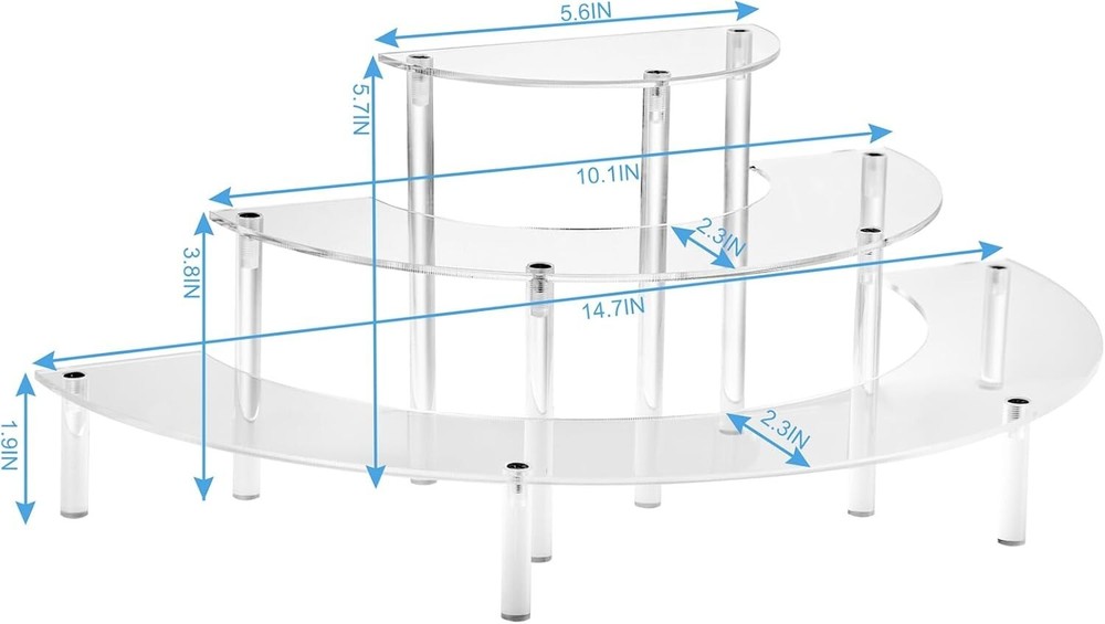 Acrylic Risers Display 3 Tier Clear Step Riser Stand Half Moon Cupcake Bx1