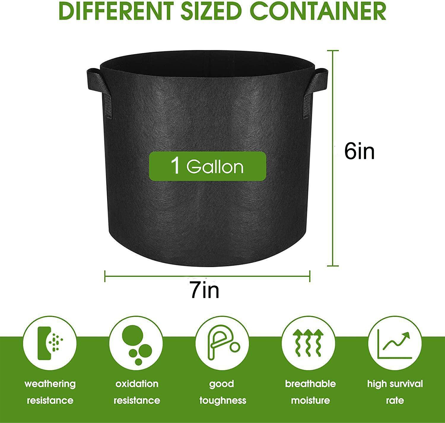 5 Pk Plant Grow Bags Fabric Pot Nursery Soil Bag with Handles Thickened Nonwoven