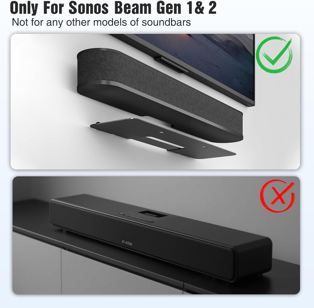 Wall Mount Bracket for Sonos Beam Gen 1 & 2 - Anti-Slip, Space-Saving