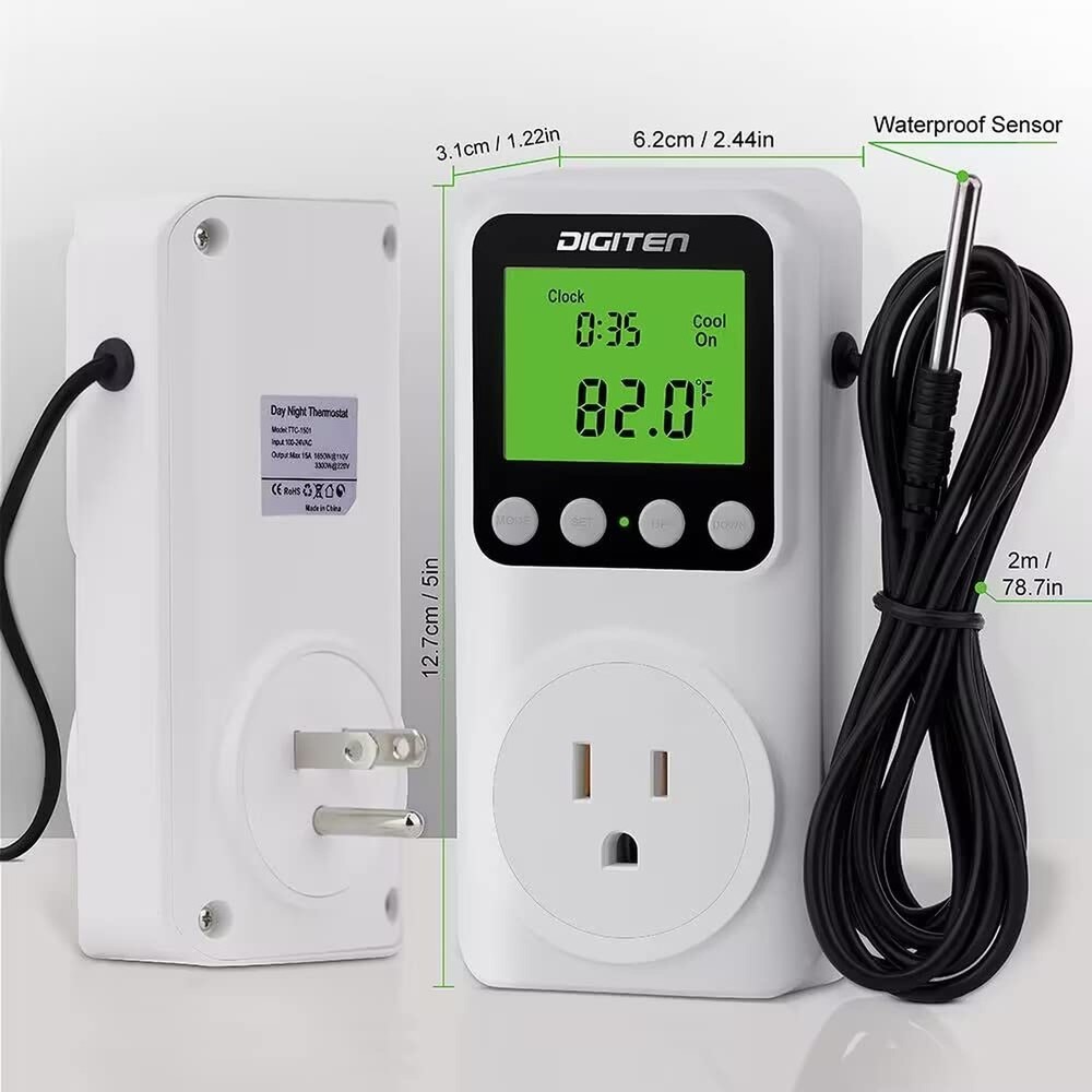 Digital Day-Night Smart Thermostat, 15A Day-Night Temperature Controller, Sup...