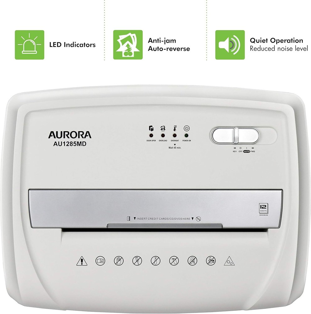 Aurora AU1285MD Compact Desktop-Style High Security 12-Sheet Micro-Cut White