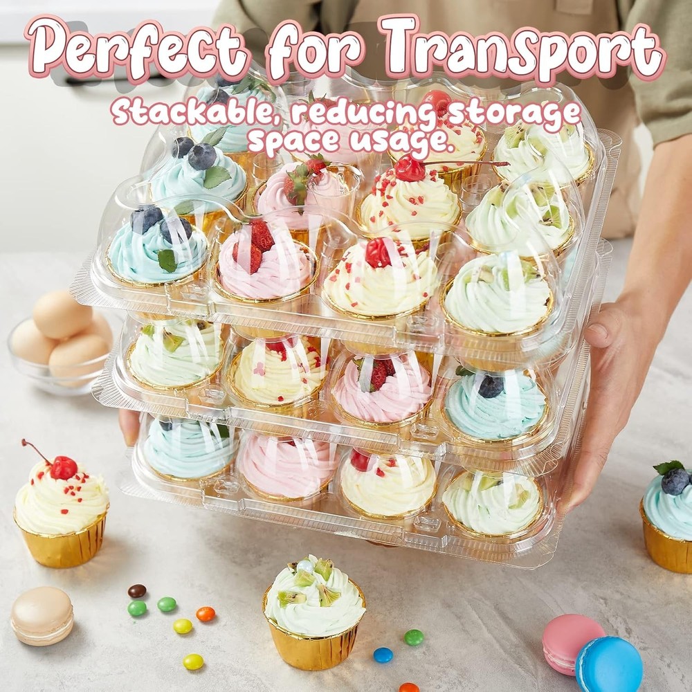 12 Pack x 20 Sets Stackable Cupcake Carrier with 240 Pack Liners, Plastic Cup...