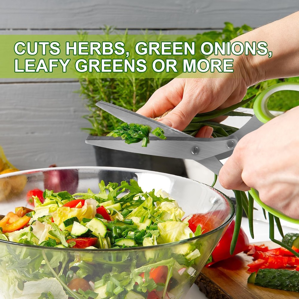 2 Pack Green Herb Scissors, Shallot Multipurpose 5 Blade Green-b