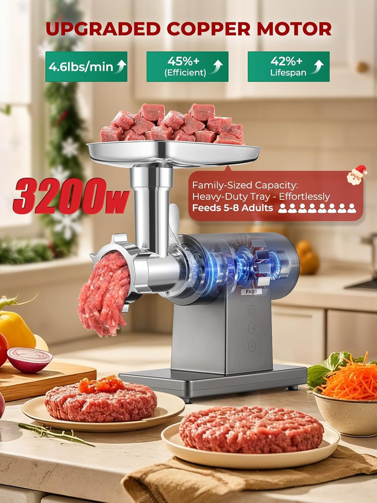 3200W Electric Meat Grinder with Touch Control & Sausage Maker Attachments