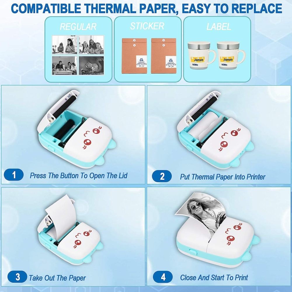 Bluetooth Mini Pocket Thermal Printer Photo Label Sticker Maker for Study Notes