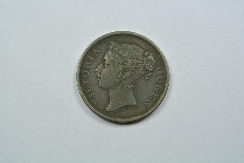 Malaysia 1845 1/2, Half Cent Coin, KM-2, VF Condition - C1925