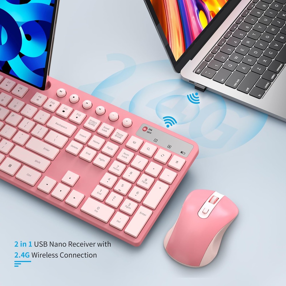 Wireless Keyboard and Mouse Combo, 2.4G Ergonomic Wireless Computer Keyboard ...