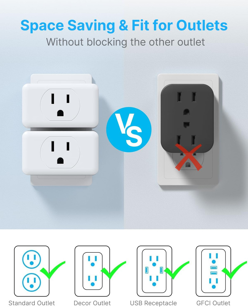 Multi Plug Outlet Extender, 3 Outlet Adapter, Multiple Outlet Splitter, Grounde