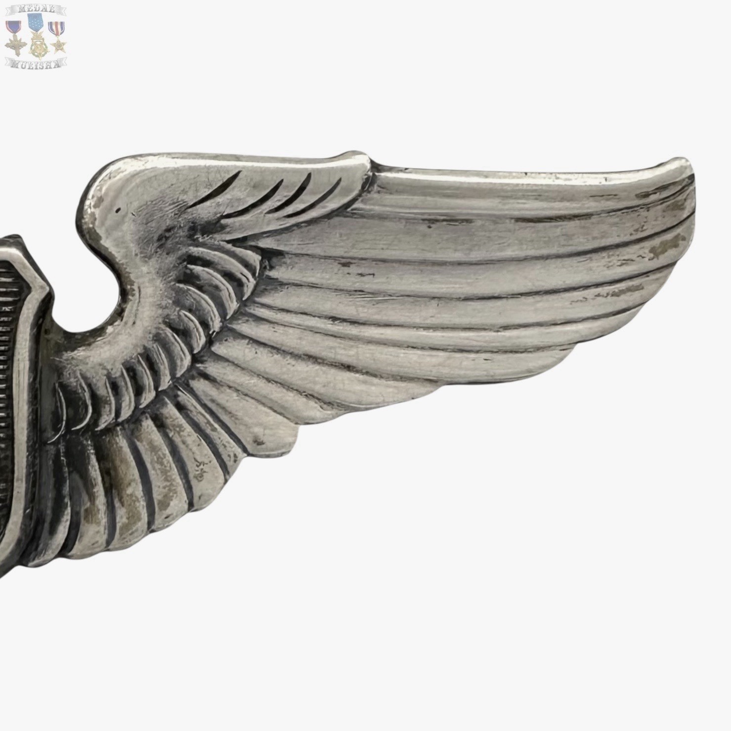 WWII SERVICE PILOT WINGS U.S. ARMY AIR CORPS 3” SIZE VAULTED STERLING WW2 #015