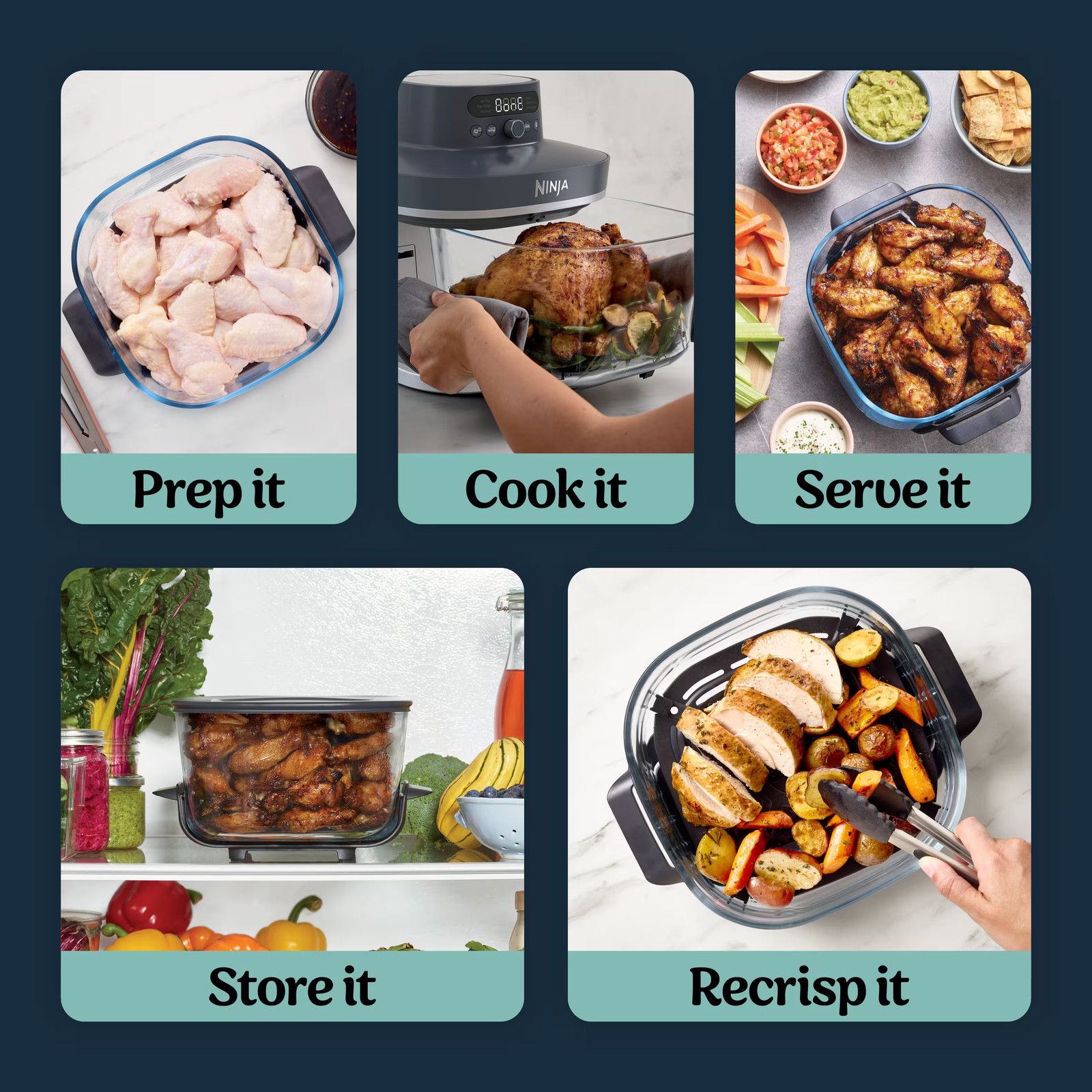 Ninja - Crispi Pro 6-in-1 Countertop Glass Air Fryer - Cyberspace