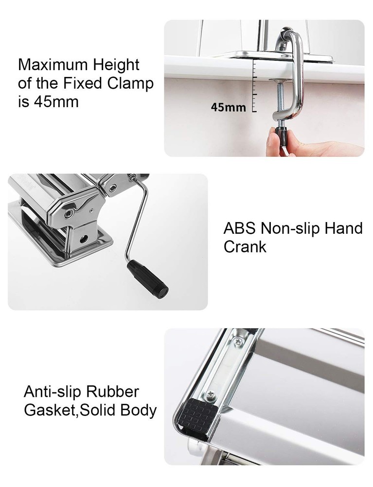 Pasta Maker Machine Stainless Steel Manual Noodle Makers Include Roller Cutter
