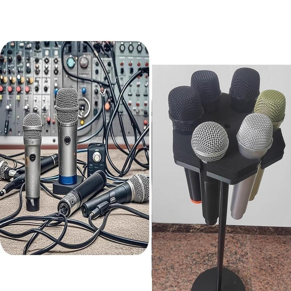 Multiple Microphone Holder Multi Mic Holder Wired and Cordless Display Dynamic