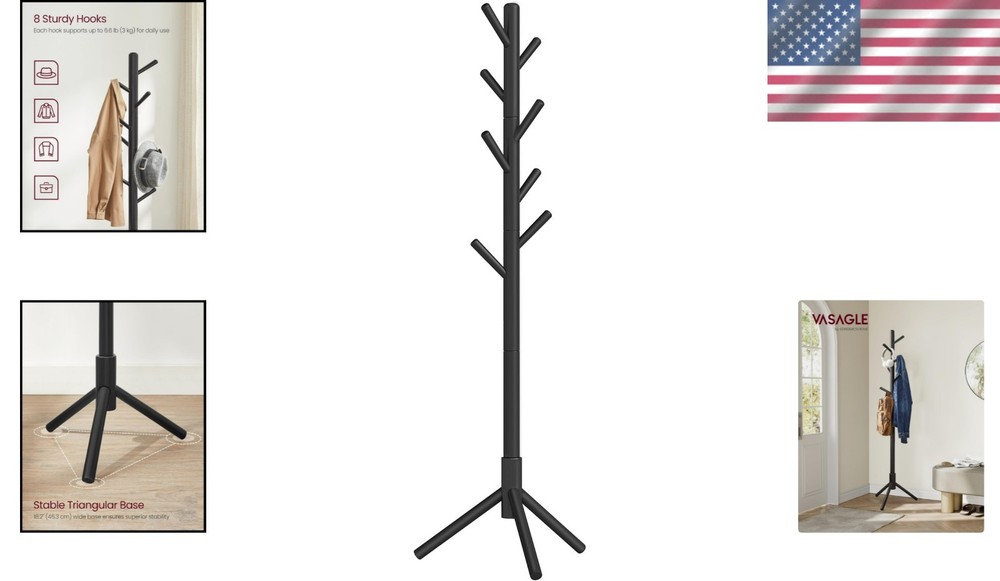 Elegant Solid Wood Coat Rack with 8 Hooks - Adjustable Height & Space-Saving