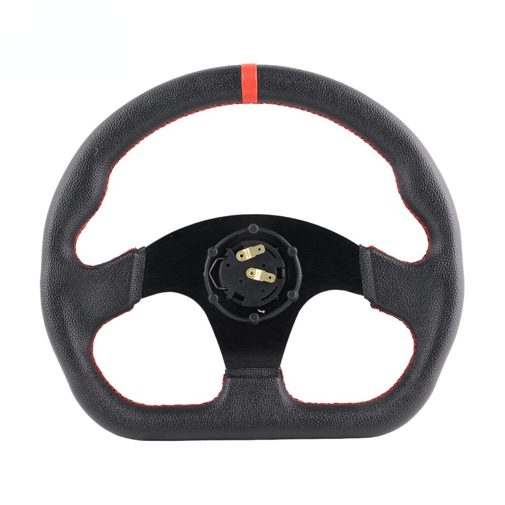 Flat Drift Racing Steering Wheel Leather Universal D Shape 6 Holes Horn Button