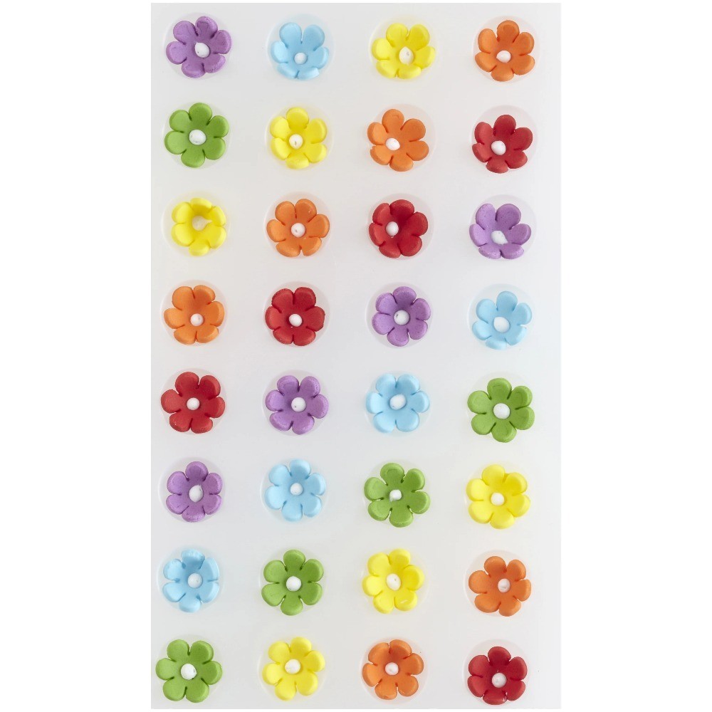 Mini Daisy Royal Icing Decorations Rainbow Design 32-Piece Set for Cake Cookie