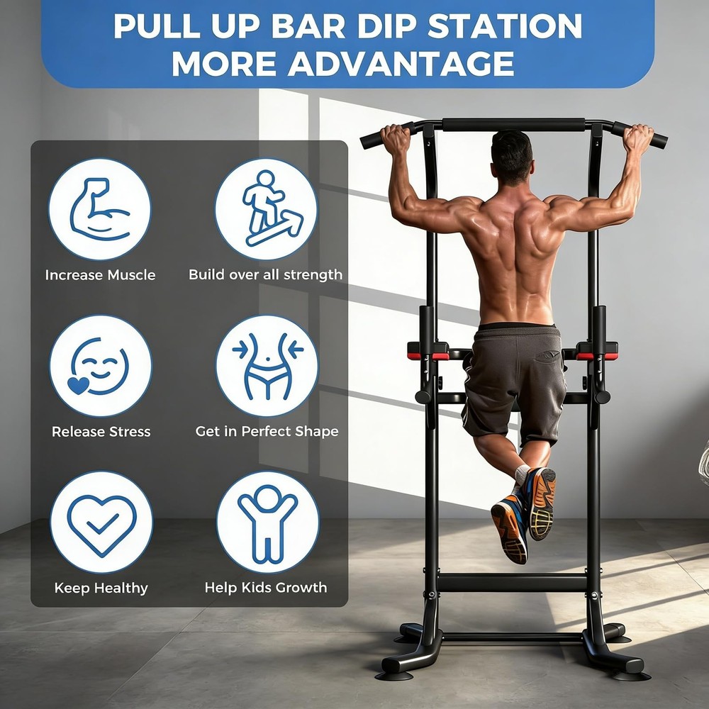 Pull Up Bar, Multi-Function Power Tower Dip Bar Stand Station, Strength Train...