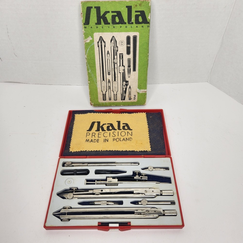 Vintage Skala PRECISION PTVb Technical Drafting Compass Set Made in Poland