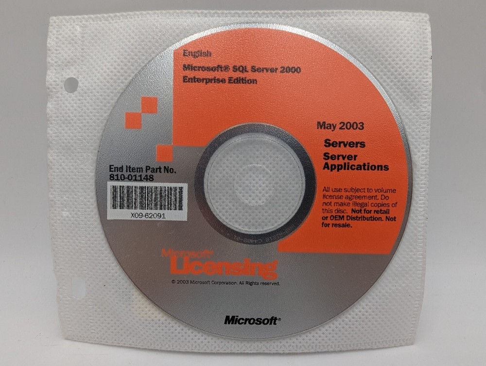 Microsoft SQL Server 2000 Enterprise Edition CD Disc 810-01148 English
