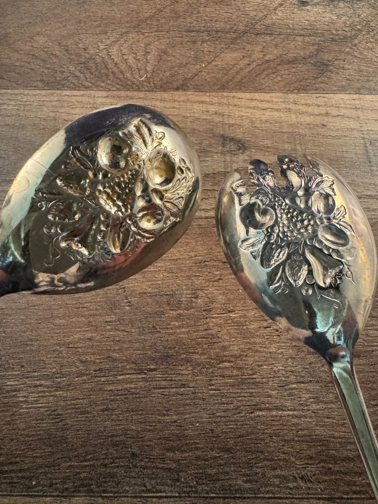 Sheffield Silverplated Salad Server Set Fork Spoon Rattail Pattern