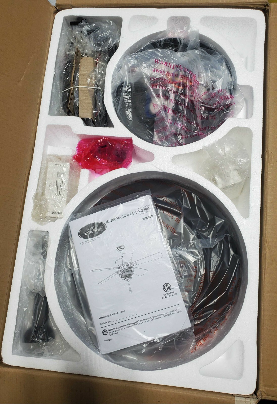 OPEN BOX - Harbor Breeze Merrimack II 52-in Matte Bronze LED - NO GLASS