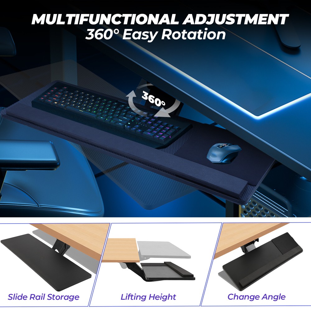 Keyboard Tray Under Desk，Multi-Function Keyboard Tray，Adjustable Keyboard Holder