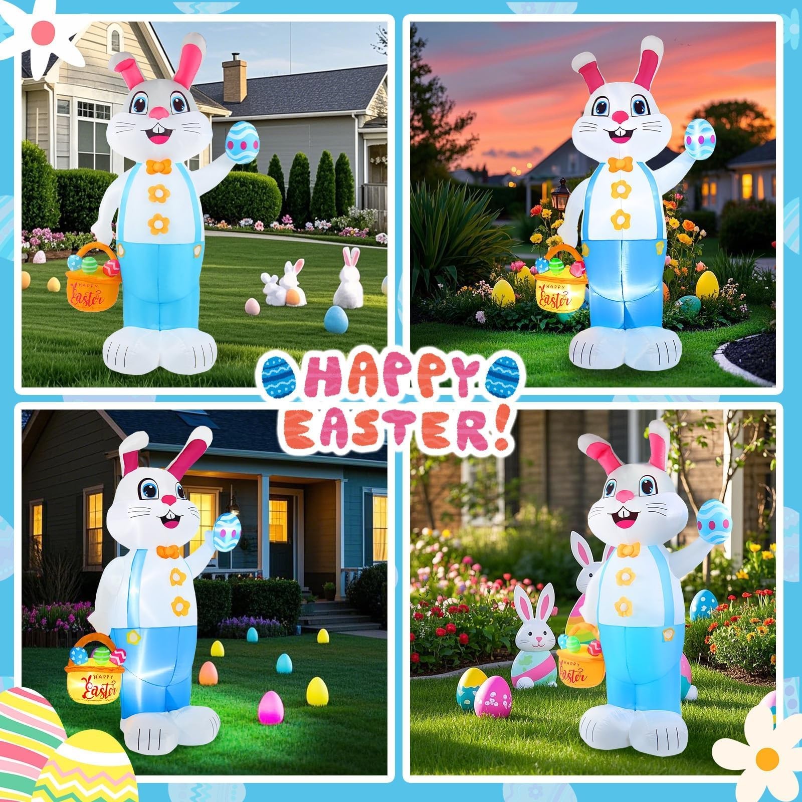 6FT Easter inflatables Bunny Outdoor Decorations LED Lighted Blow Up Rabbit