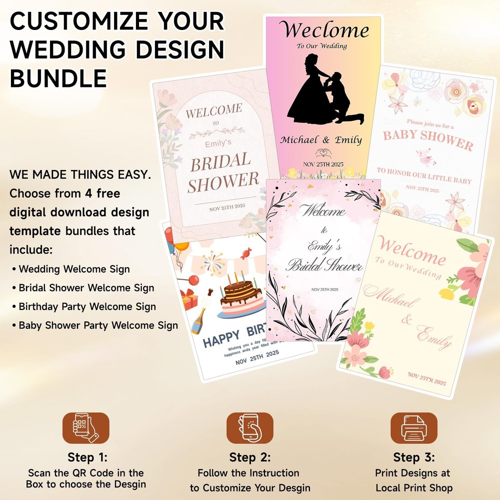 Wedding Welcome Sign Stand with Design Bundle & Leather Straps, 68”Adjustable...