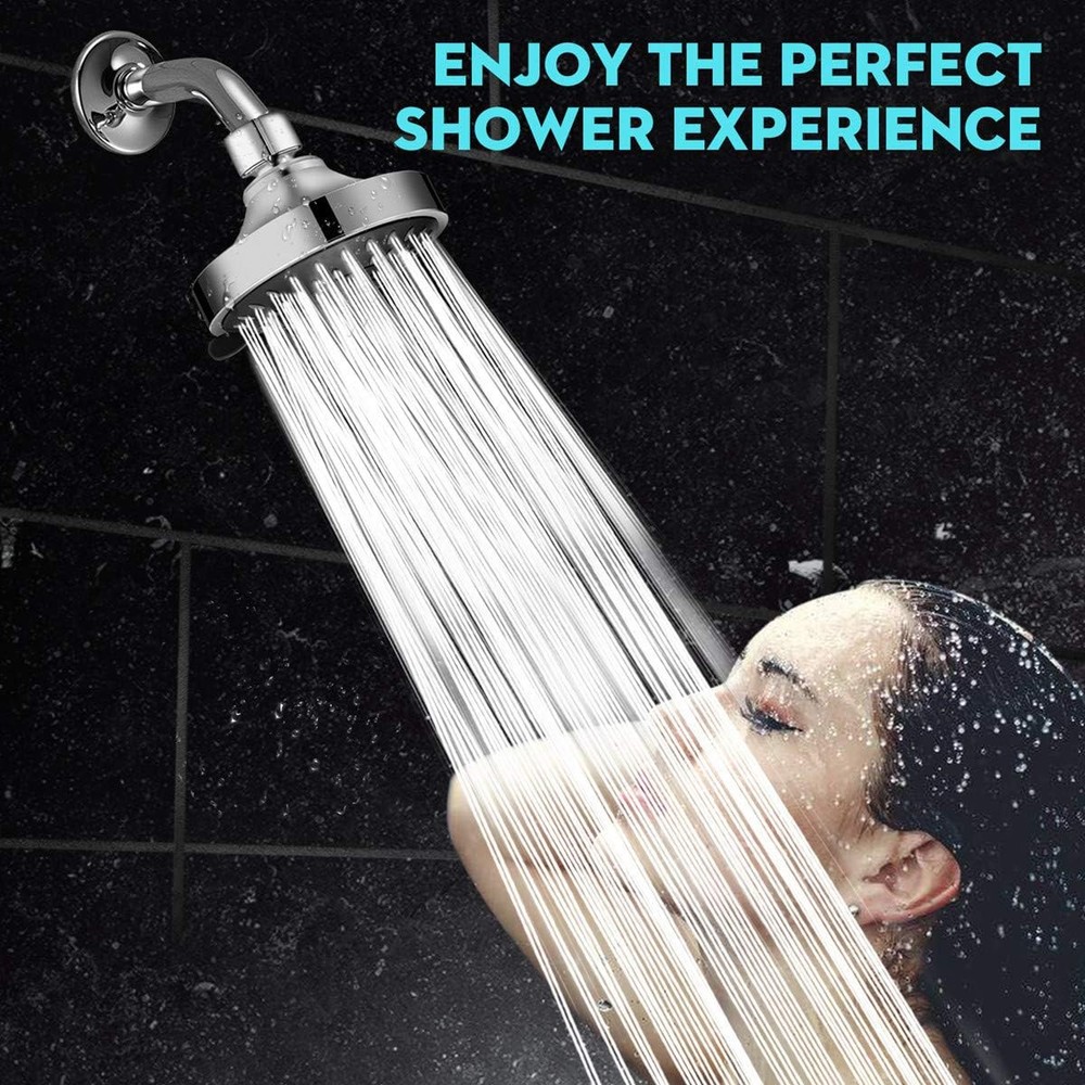 High Pressure Shower Head 5 Settings Fixed Showerhead 4 Inch ‎Chrome