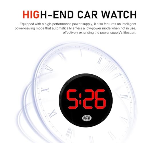 Car Digital Clock, Round Touch Screen Display LED Luminous Number 1 PC Red