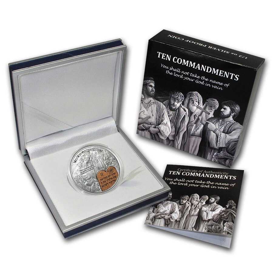Rare 2013 Palau Proof Color Silver$2 Bible 10 Commandments-Gift Box