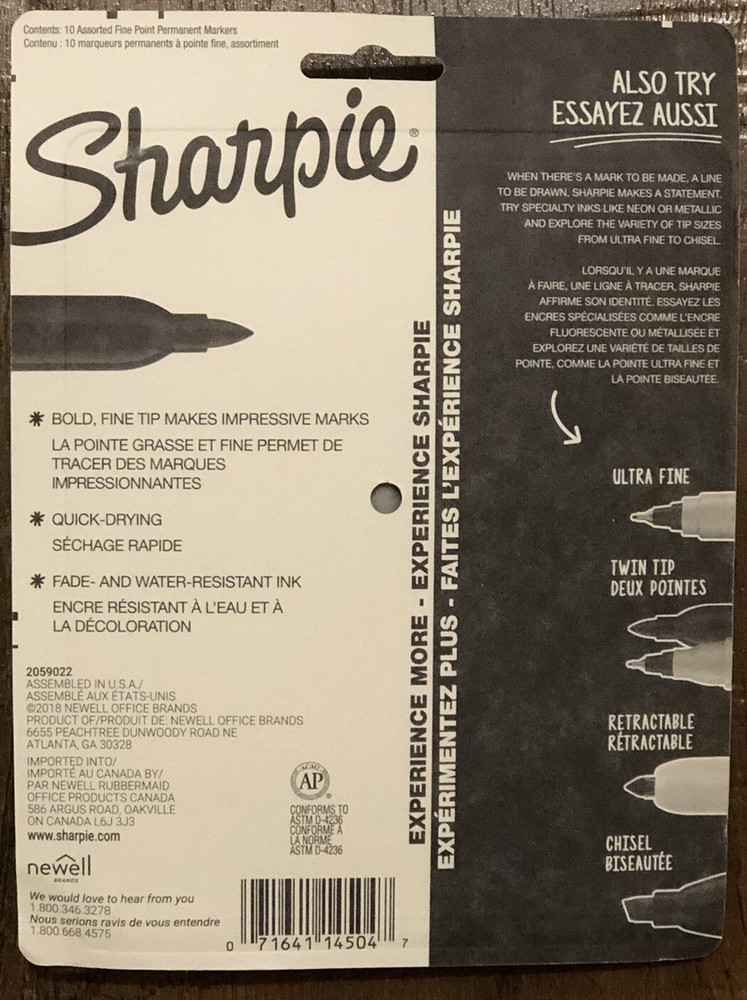 New Sealed Sharpie 10 ct PERMANENT MARKERS ASSORTED COLORS BOLD FINE POINT