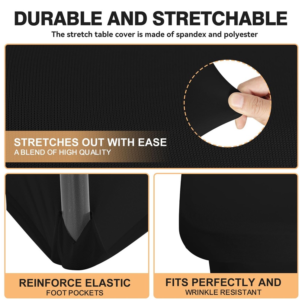 2 Pack 6 Feet Black Spandex Tablecloth for Rectangular Tables Fitted & Stretc...