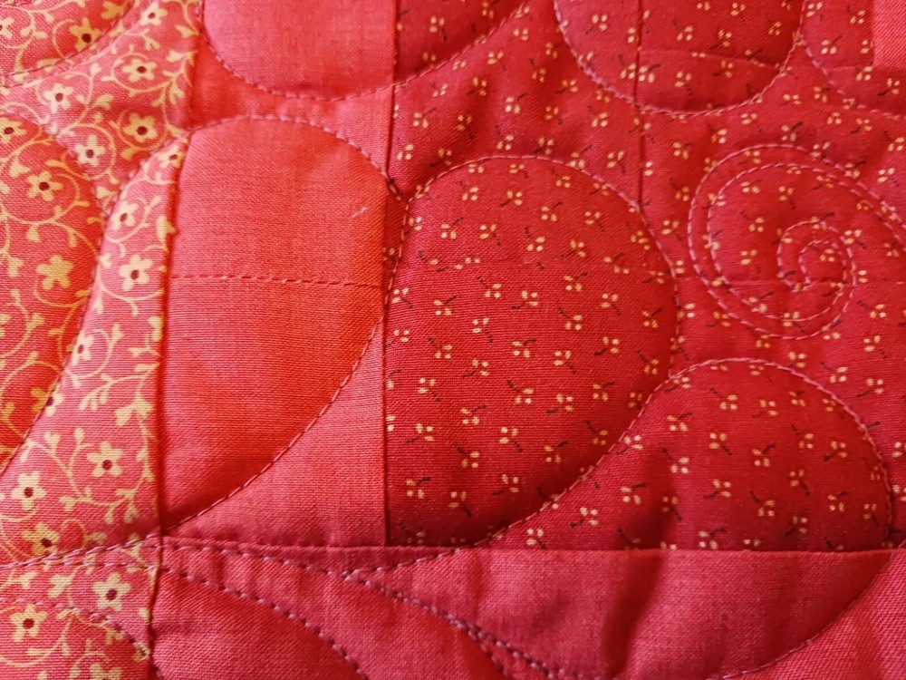 Pretty Handmade Patchwork Quilt Throw Blanket Diagonal Pattern Peach Rust 38x48"