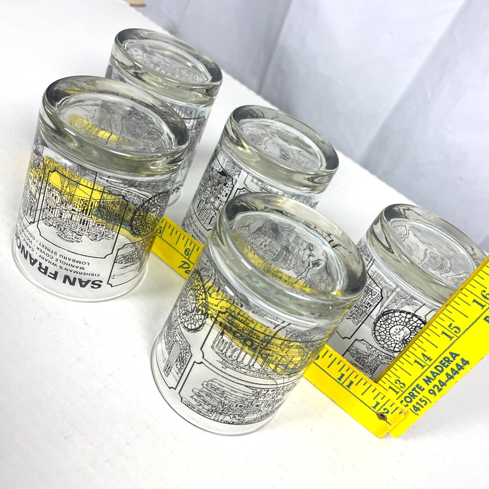 San Francisco Tourist Attractions 5 Vtg Cocktail Glass Lot 70s Coit Golden Gate