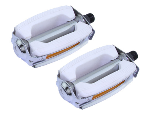 New! Bicycle Krate Rubber Pedals 9/16" White/Chrome.