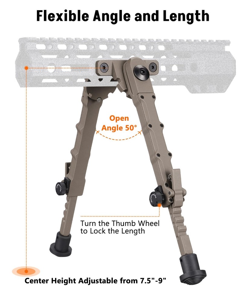 MidTen 7.5-9 Rifle Bipod Compatible with M-Rail Attach Directly Adjustable Sh...