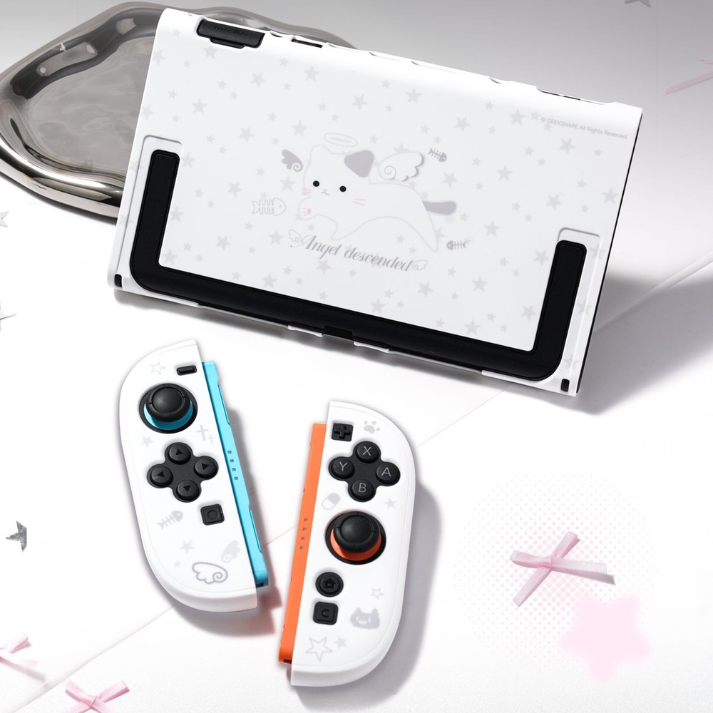 GeekShare Protective Case for Nintendo Switch 2025 Joy Con Cover White Thumb Cap