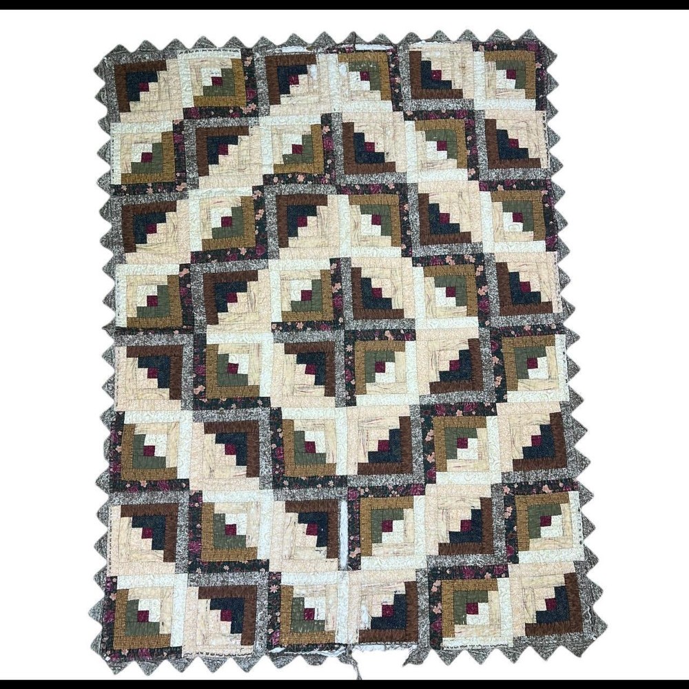 Handcrafted Log Cabin Quilted Blanket - Rustic Charm  Patchwork