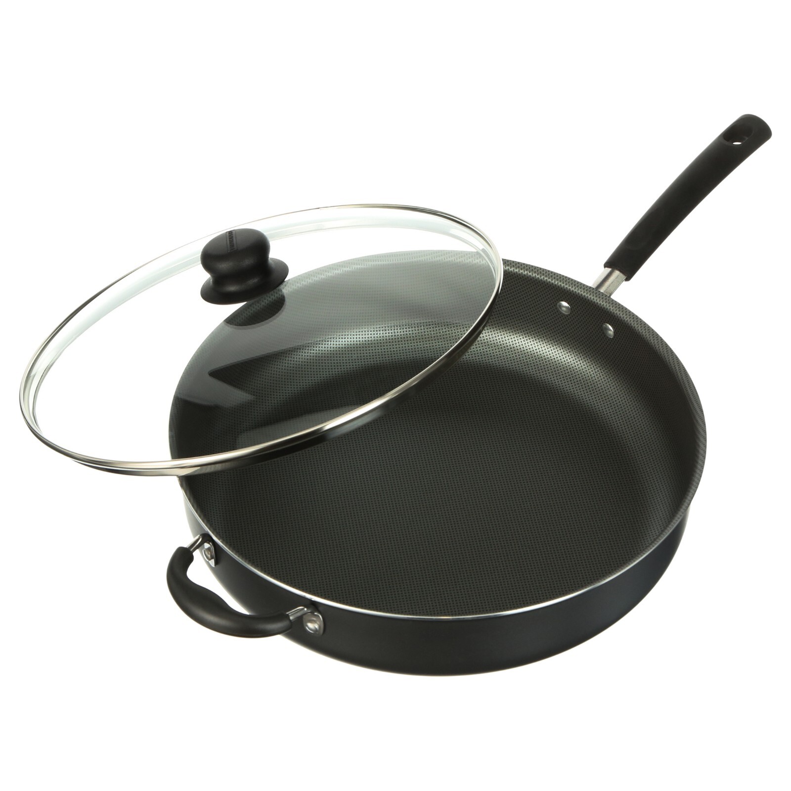 Large Deep Frying Pan With Glass Lid Non Stick Saute Fry Pan 2 Handle 5 QT