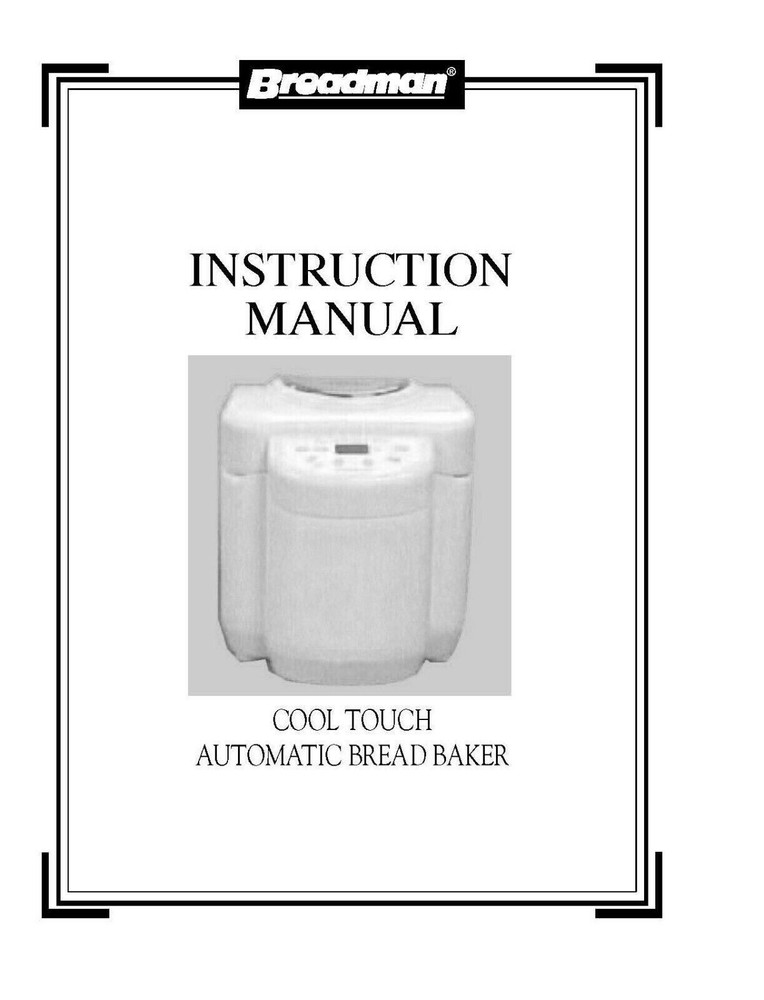 Instruction Operator Maintenance Manual Fits Breadman TR845 & Recipes